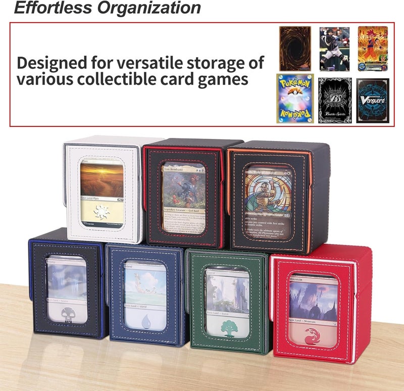 AFIING MTG Deck Box for Commander Display, Fits 100 Double Sleeved Cards, Magic Commander TCG Card Storage Box with 2 Dividers, Drawstring Bag and 1 Toploader (White/Grey) - Image 4